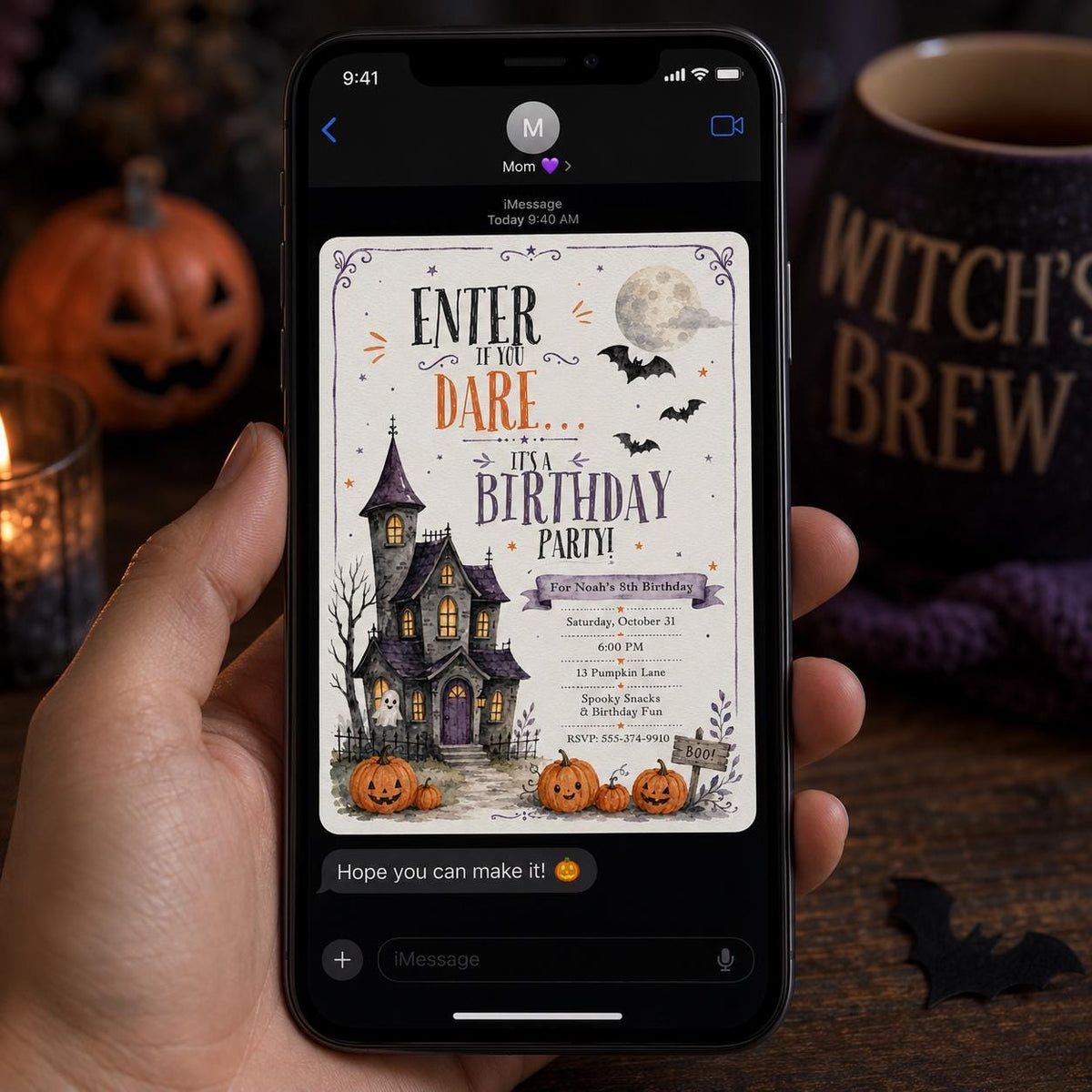 Watercolor Haunted House 8th Birthday Invitation — invitation you personalize in Canva