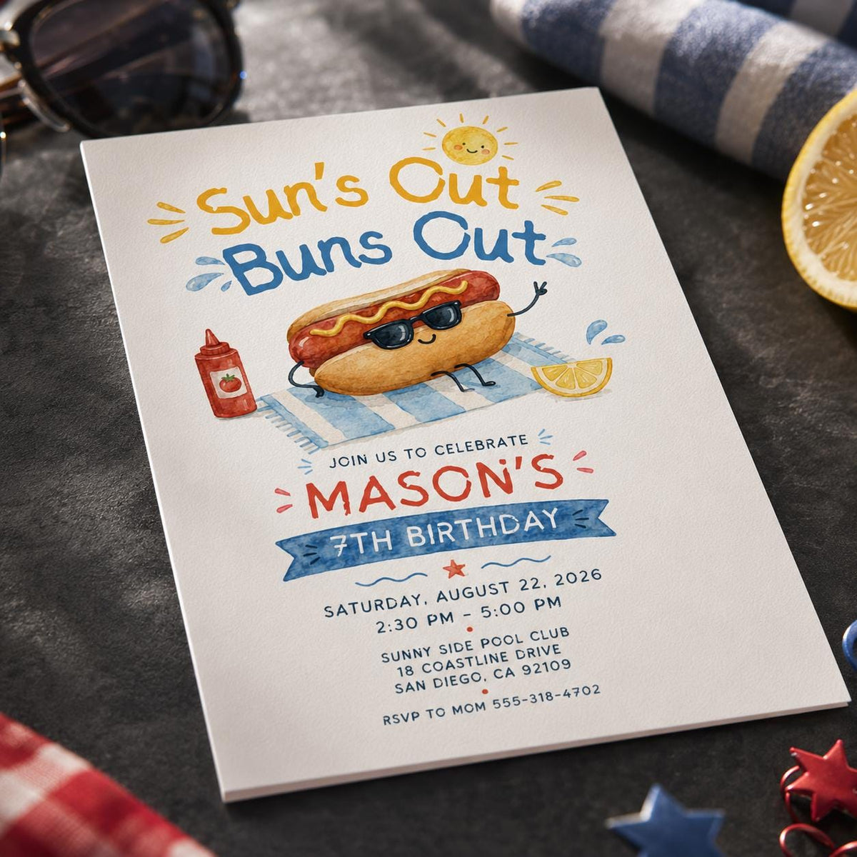 Watercolor Hot Dog Birthday Invitation — invitation you personalize in Canva