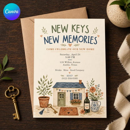 Watercolor Housewarming Invitation — editable Canva template