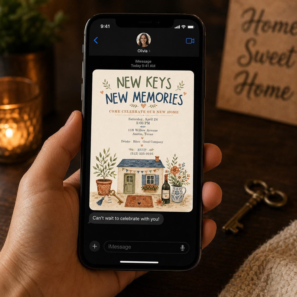 Watercolor Housewarming Invitation — invitation you personalize in Canva