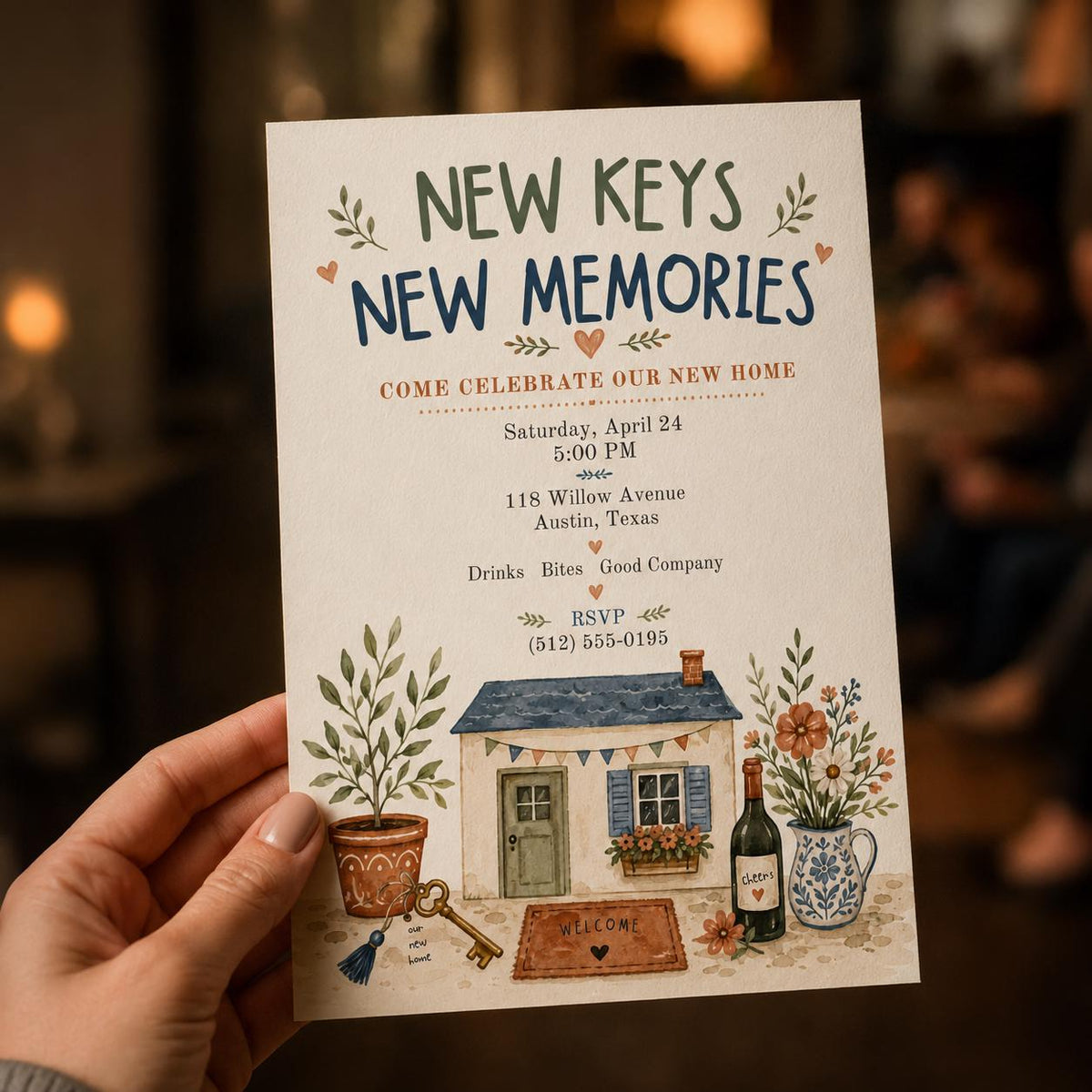 Watercolor Housewarming Invitation — print-ready housewarming design from VoltBy
