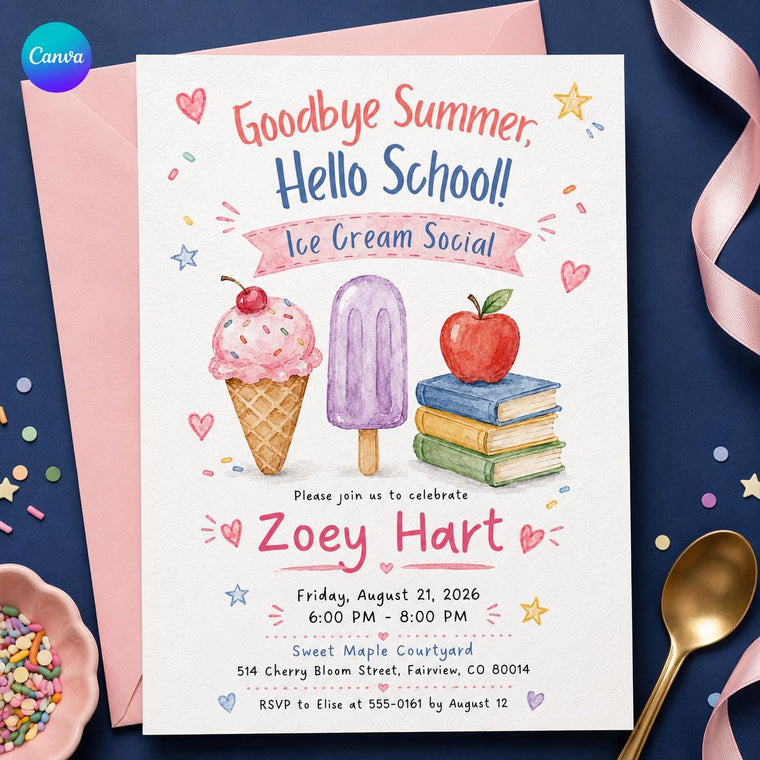 Watercolor Ice Cream Social Invitation