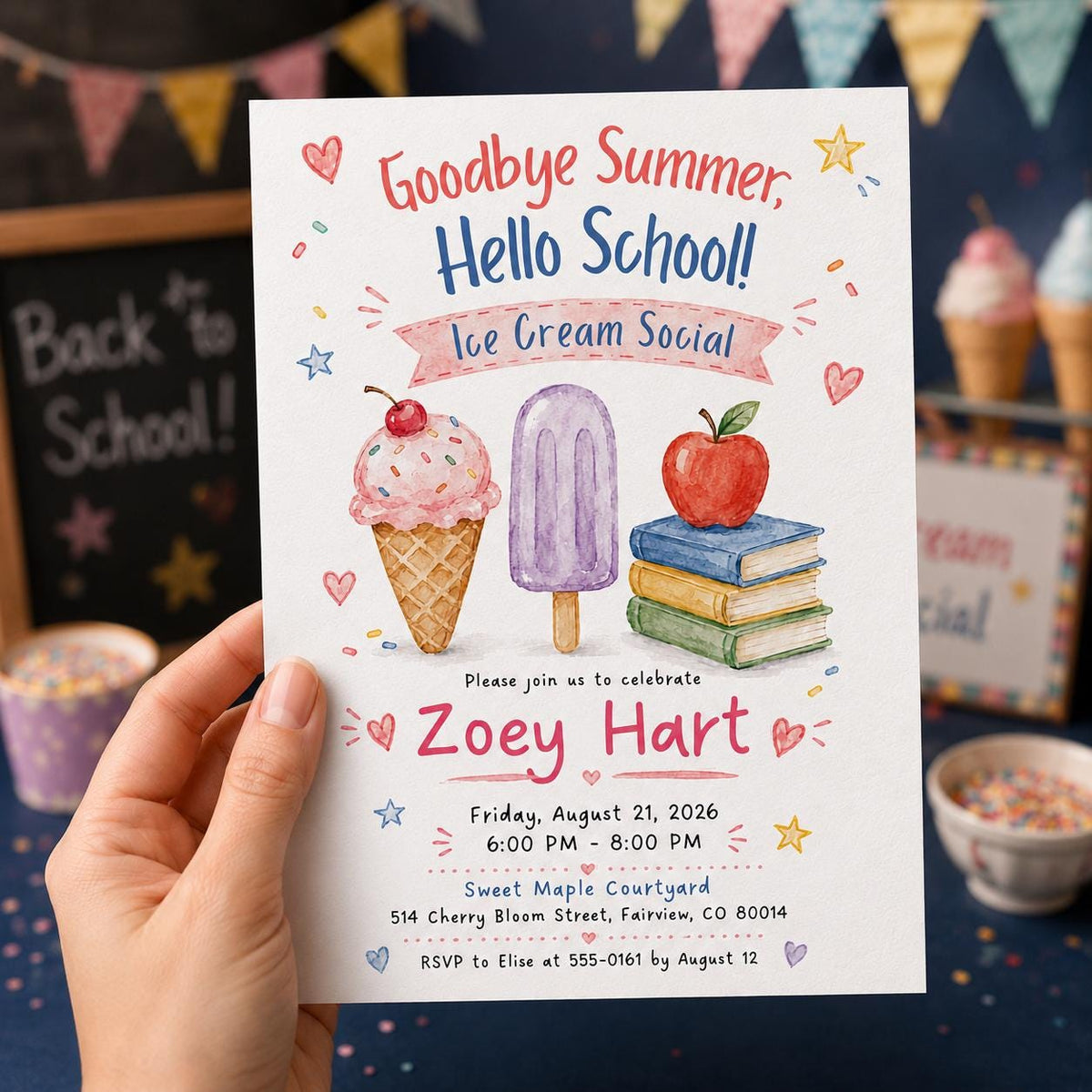 Watercolor Ice Cream Social Invitation — invitation you personalize in Canva