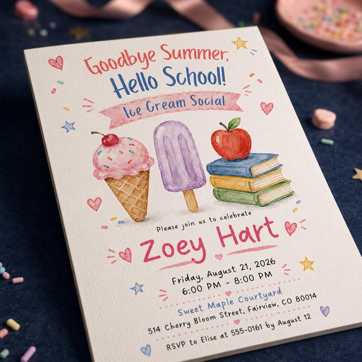 Watercolor Ice Cream Social Invitation — digital invitation, instant download