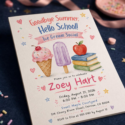 Watercolor Ice Cream Social Invitation — digital invitation, instant download