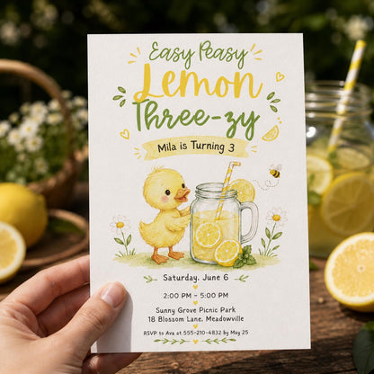 Watercolor Lemon 3rd Birthday Invitation — invitation you personalize in Canva