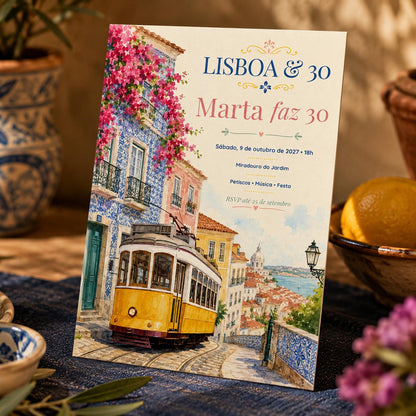 Watercolor Lisbon 30th Birthday Invitation — digital invitation, instant download