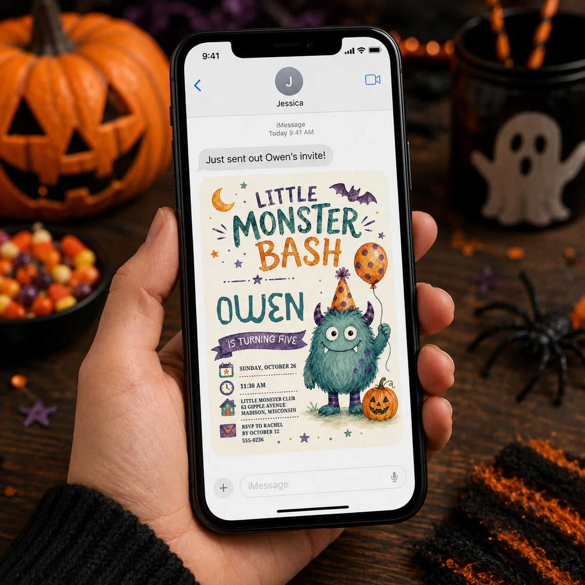 Watercolor Little Monster 5th Birthday Invitation — invitation you personalize in Canva