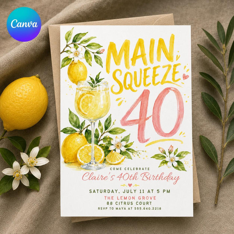 Watercolor Main Squeeze 40th Birthday Invitation