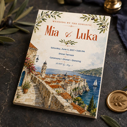 Watercolor Mediterranean Wedding Invitation — digital invitation, instant download