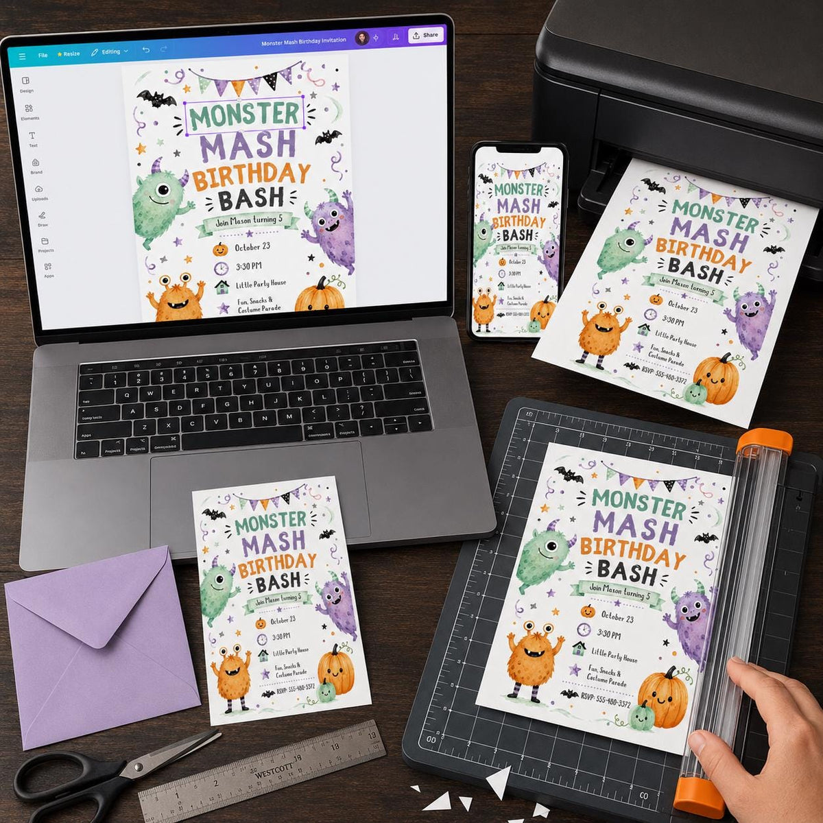 Watercolor Monster Mash Birthday Invitation — digital invitation, instant download