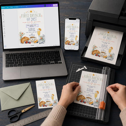 Watercolor New Years Day Brunch Invitation — digital invitation, instant download