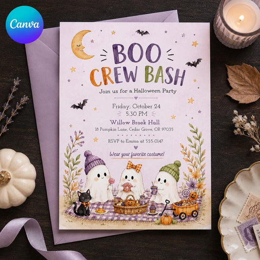 Watercolor Pastel Halloween Invitation — editable Canva template
