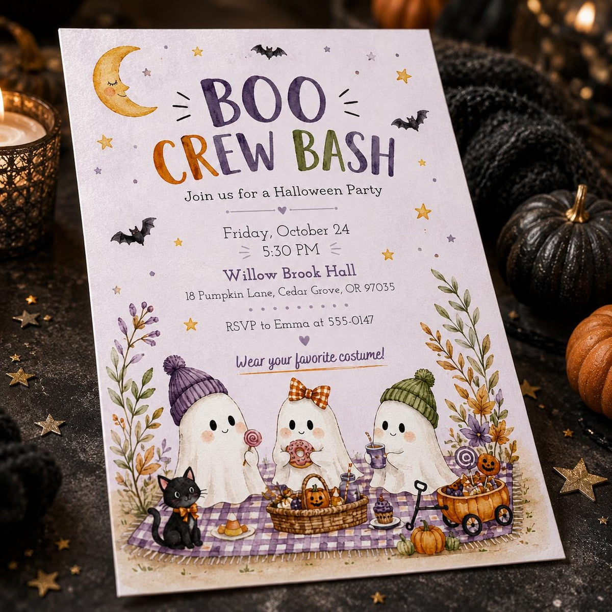 Watercolor Pastel Halloween Invitation — digital invitation, instant download
