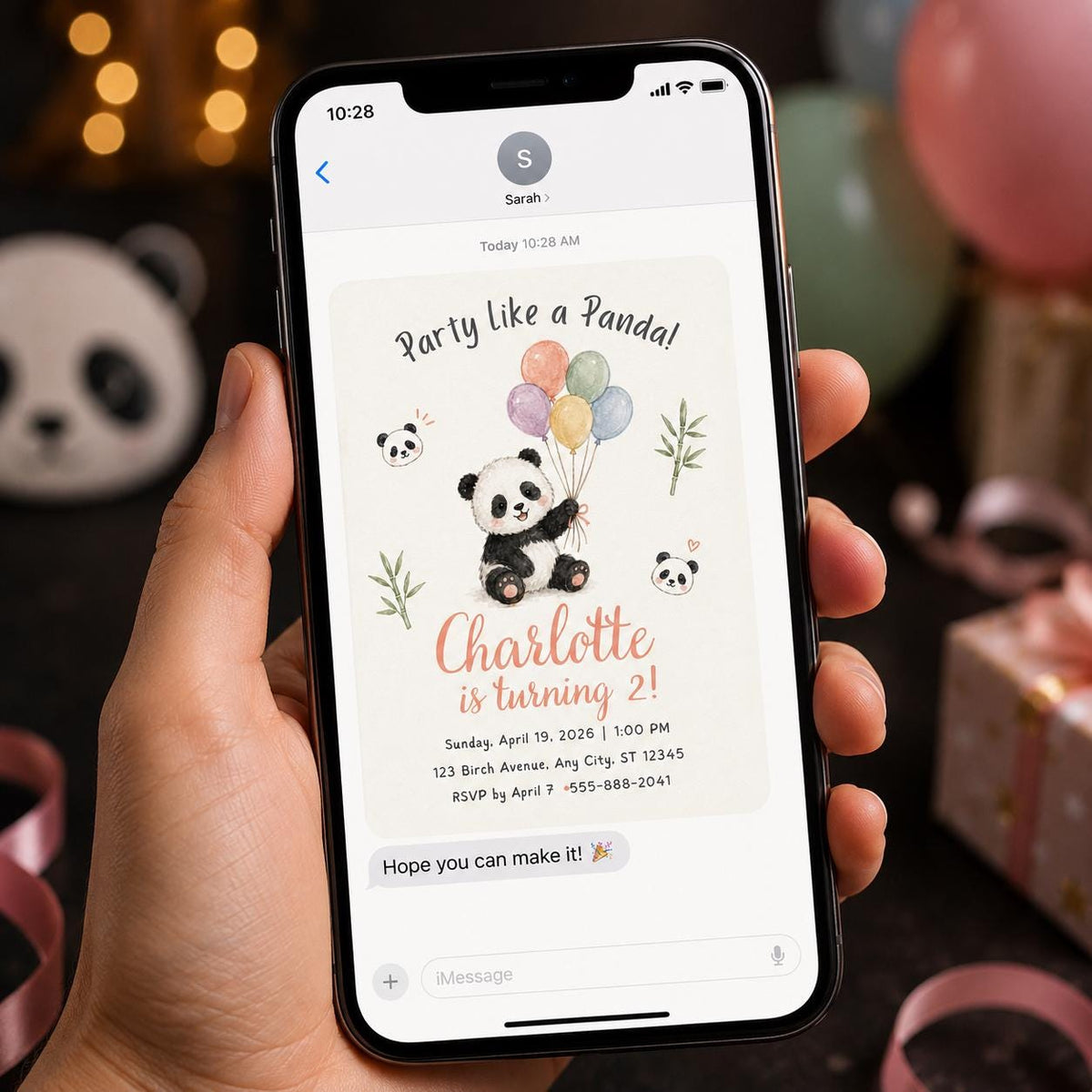 Watercolor Pastel Panda 2nd Birthday Invitation for Girls — invitation you personalize in Canva