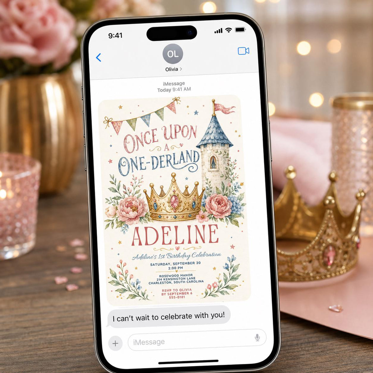 Watercolor Pastel Princess 1st Birthday Invitation — fairy design