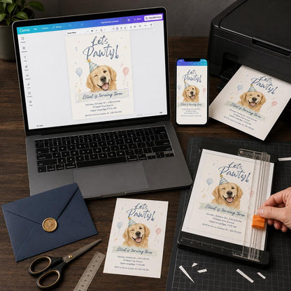 Watercolor Puppy 3rd Birthday Invitation — digital invitation, instant download