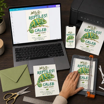 Watercolor Reptile 8th Birthday Invitation — digital invitation, instant download