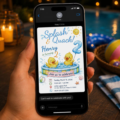 Watercolor Rubber Duck 2nd Birthday Invitation — invitation you personalize in Canva
