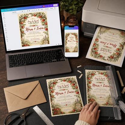 Watercolor Rustic Apple Orchard Wedding Invitation — digital invitation, instant download