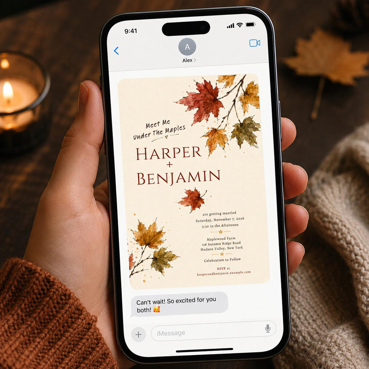 Watercolor Rustic Fall Wedding Invitation — leaf design