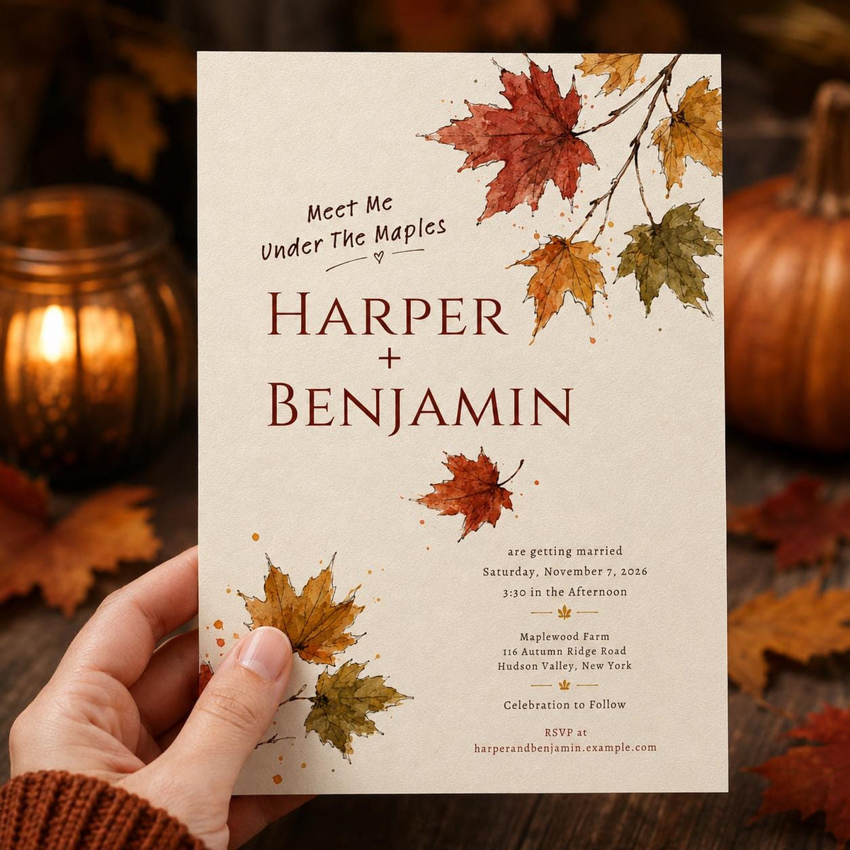 Watercolor Rustic Fall Wedding Invitation — invitation you personalize in Canva