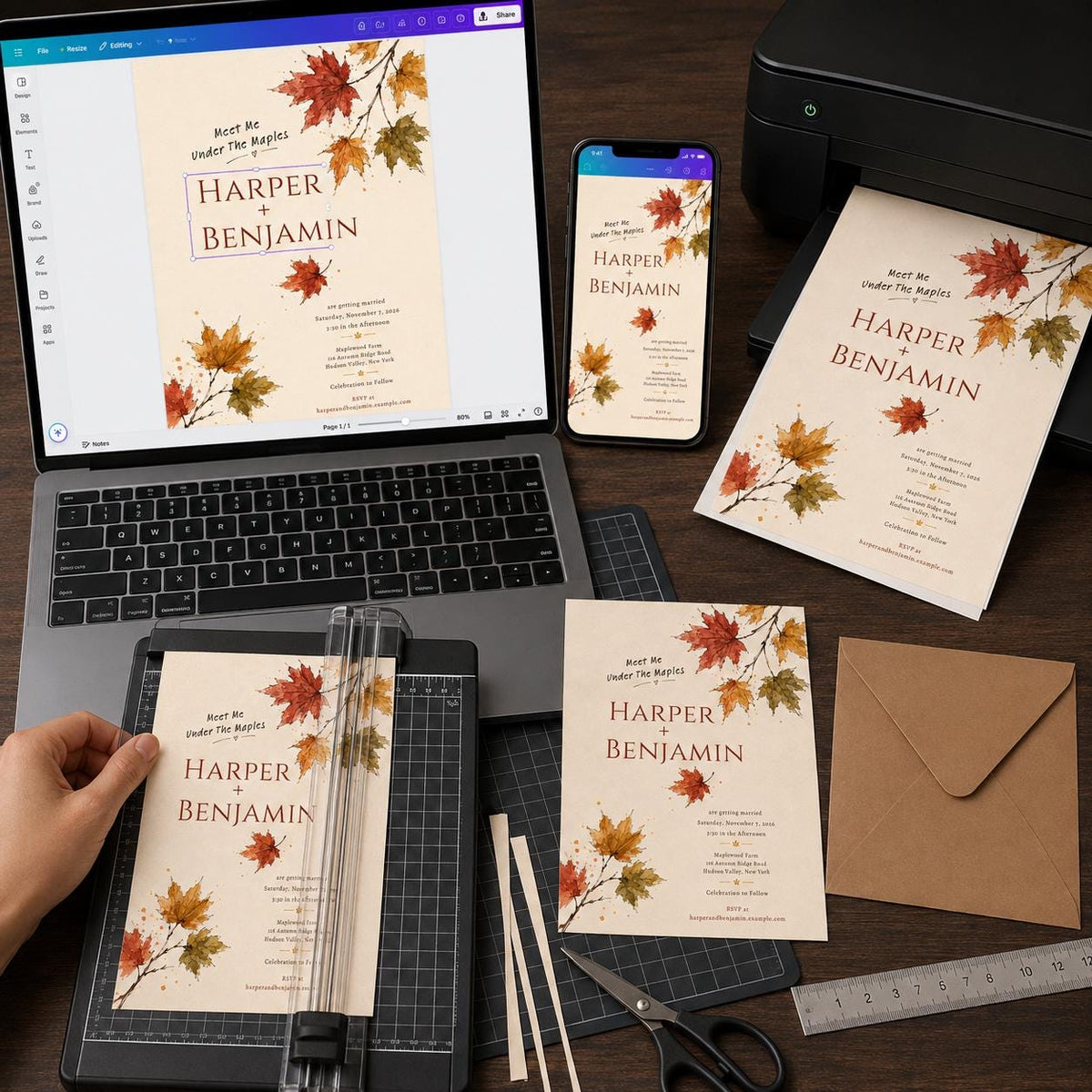 Watercolor Rustic Fall Wedding Invitation — print-ready wedding design from VoltBy