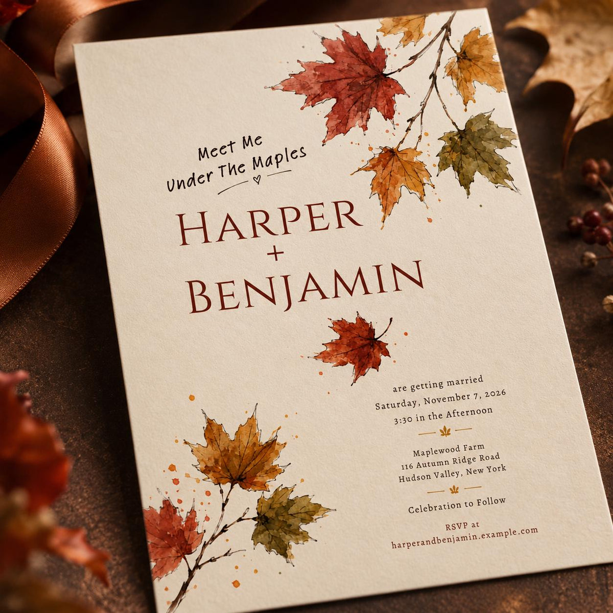 Watercolor Rustic Fall Wedding Invitation — digital invitation, instant download