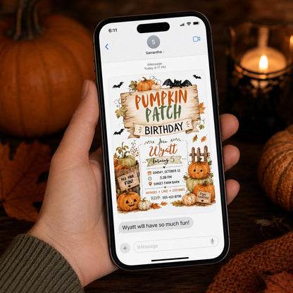 Watercolor Rustic Pumpkin Patch Birthday Invitation — farm design