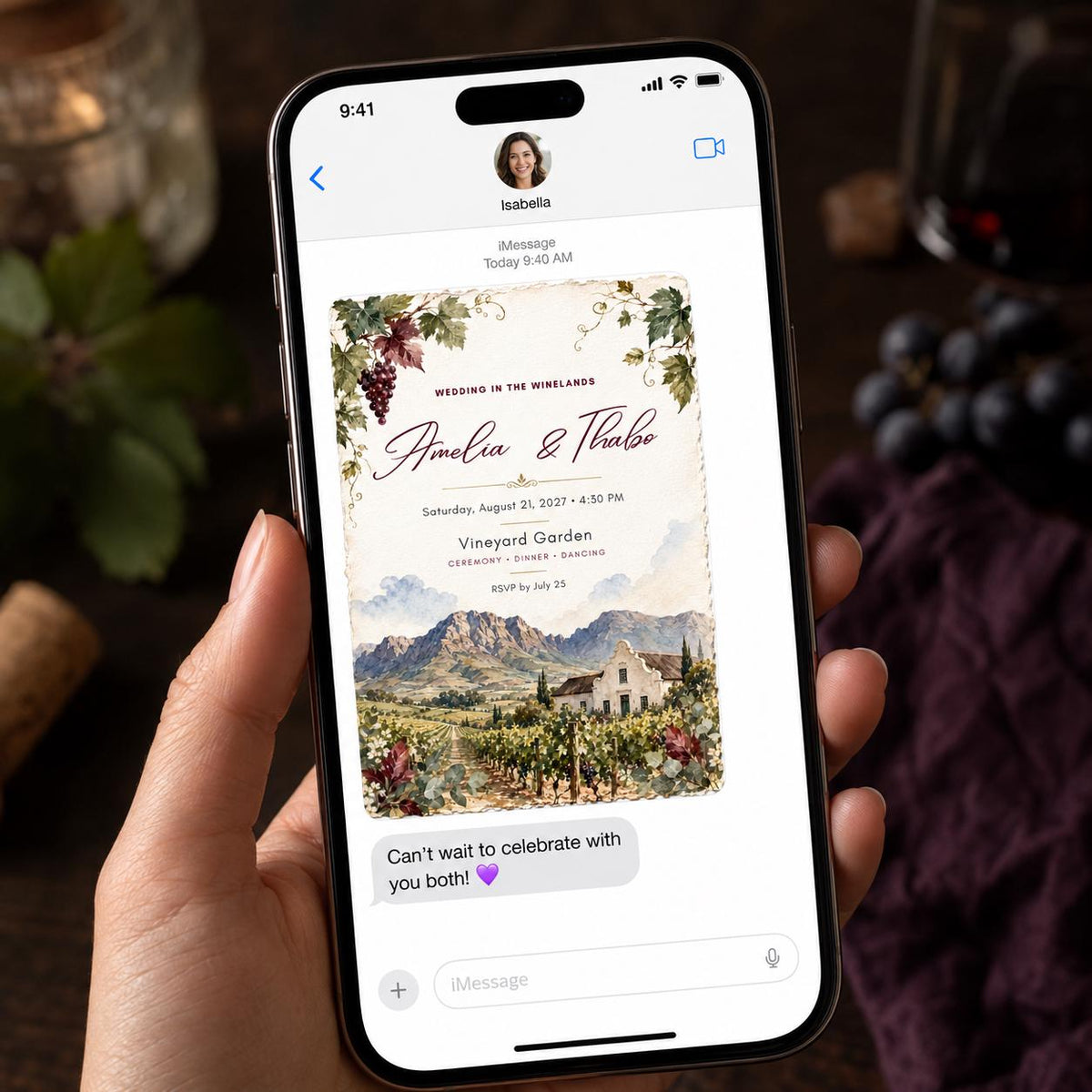 Watercolor Rustic Vineyard Wedding Invitation — travel and wine design