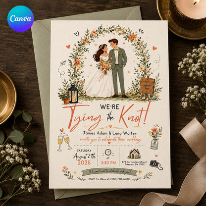 Watercolor Rustic Wedding Invitation — editable Canva template
