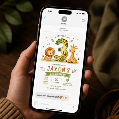Watercolor Safari 3rd Birthday Invitation for Boys — invitation you personalize in Canva
