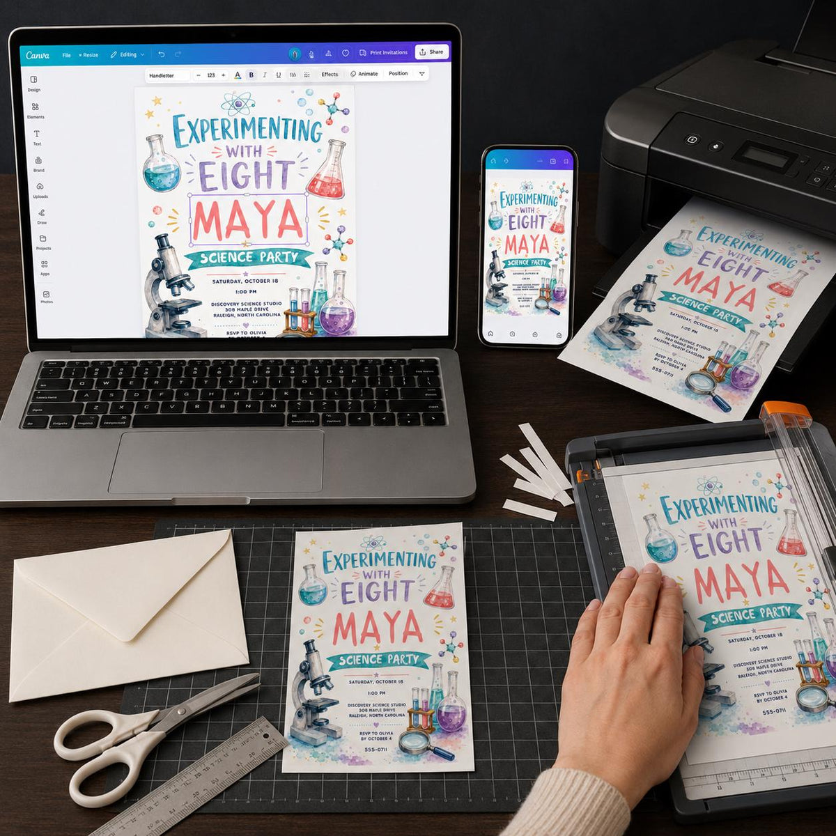 Watercolor Science Birthday Invitation — digital invitation, instant download