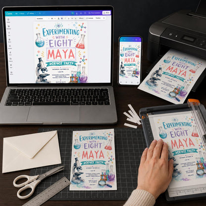 Watercolor Science Birthday Invitation — digital invitation, instant download