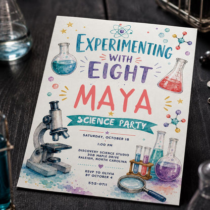 Watercolor Science Birthday Invitation — birthday party stationery by VoltBy