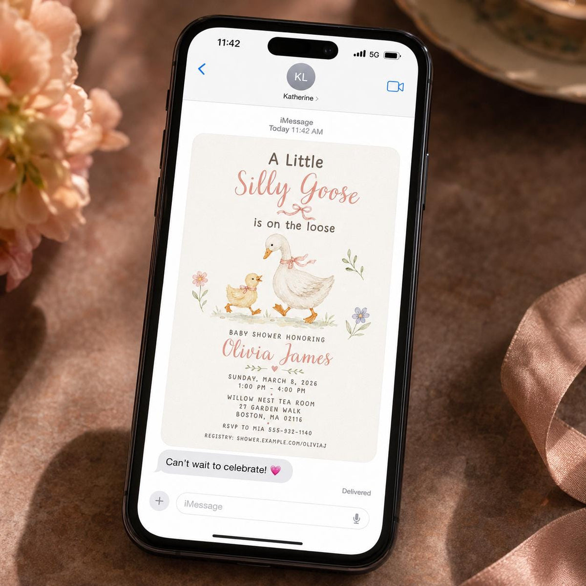 Watercolor Silly Goose Baby Shower Invitation — invitation you personalize in Canva