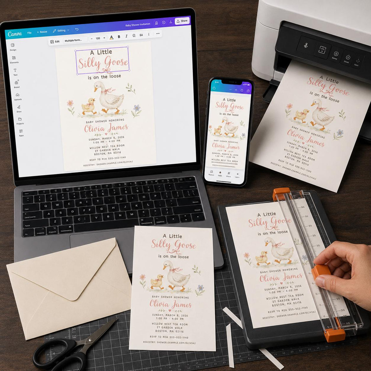 Watercolor Silly Goose Baby Shower Invitation — digital invitation, instant download