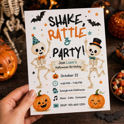 Watercolor Skeleton Birthday Invitation — invitation you personalize in Canva