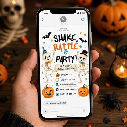 Watercolor Skeleton Birthday Invitation — digital invitation, instant download