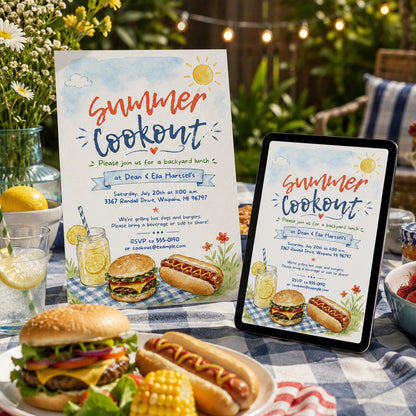 Watercolor Summer Cookout Invitation — BBQ design