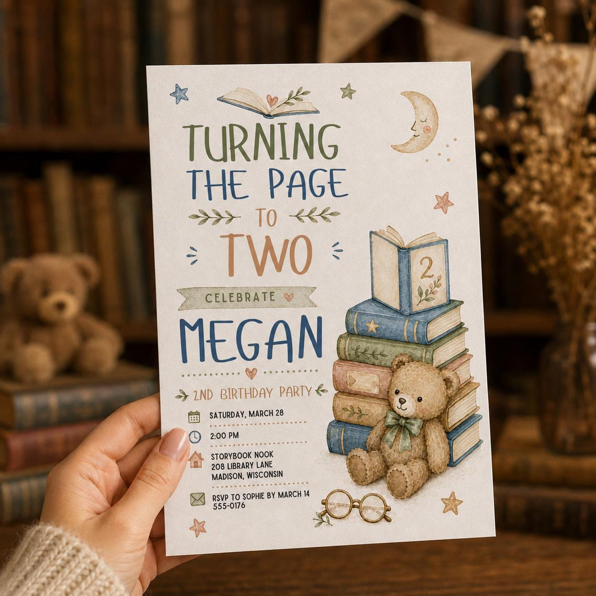 Watercolor Turning Two Birthday Invitation — invitation you personalize in Canva