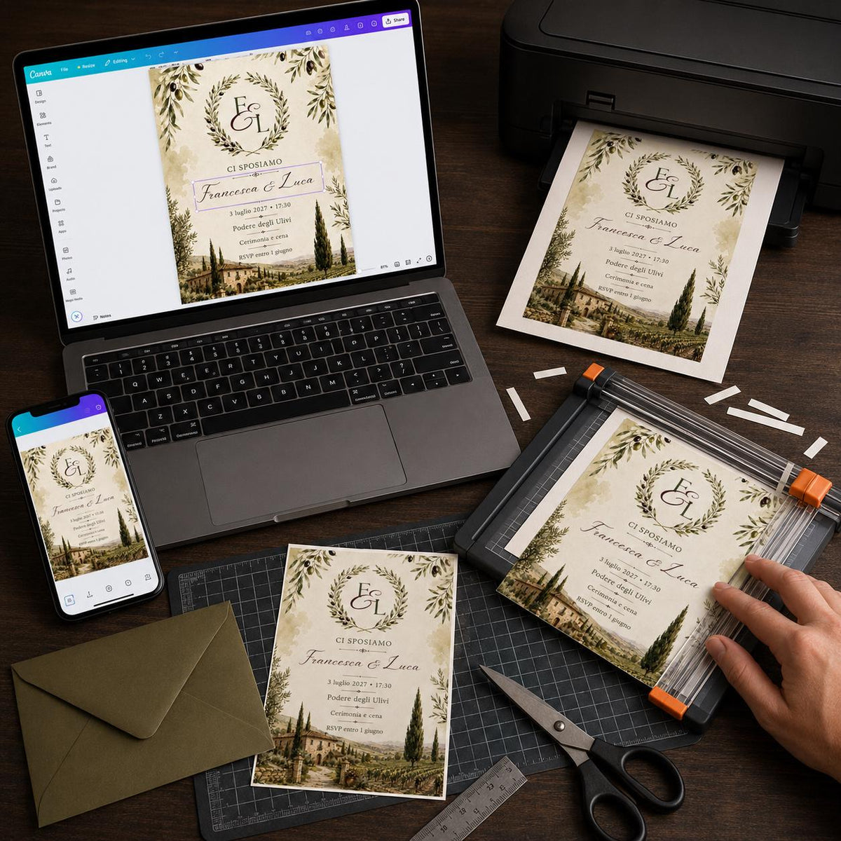 Watercolor Tuscany Wedding Invitation — print-ready wedding design from VoltBy