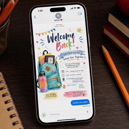Watercolor Welcome Back School Party Invitation — invitation you personalize in Canva