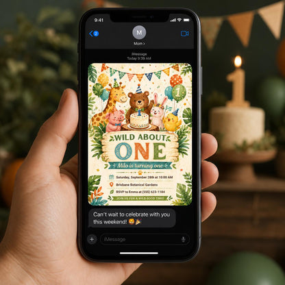 Watercolor Wild One First Birthday Invitation: Safari Jungle Animals Party — first birthday stationery by VoltBy