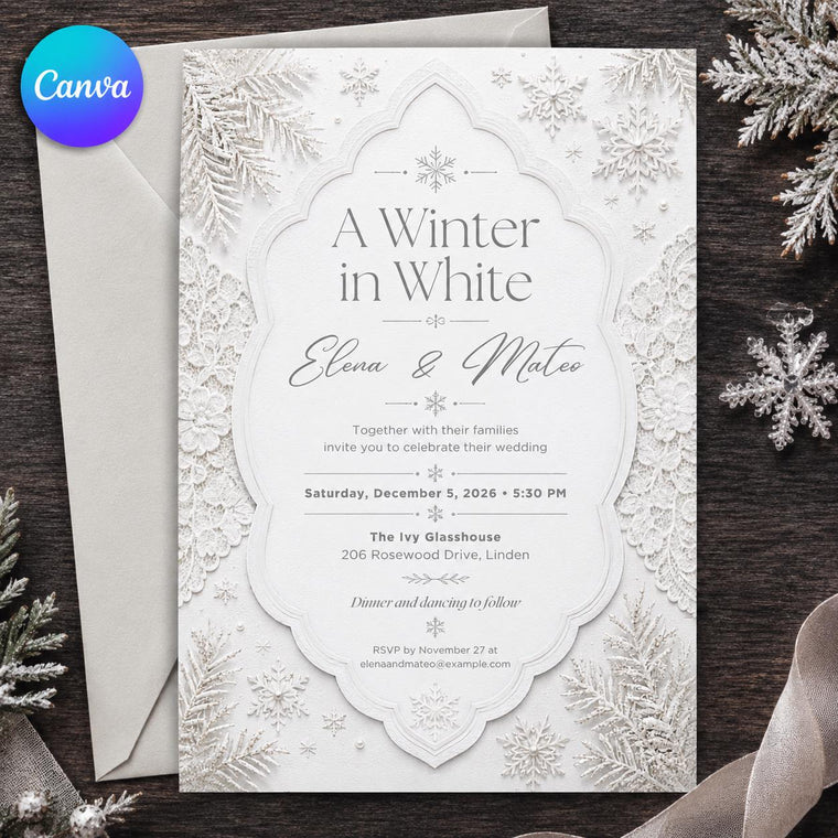 White Elegant Winter Wedding Invitation