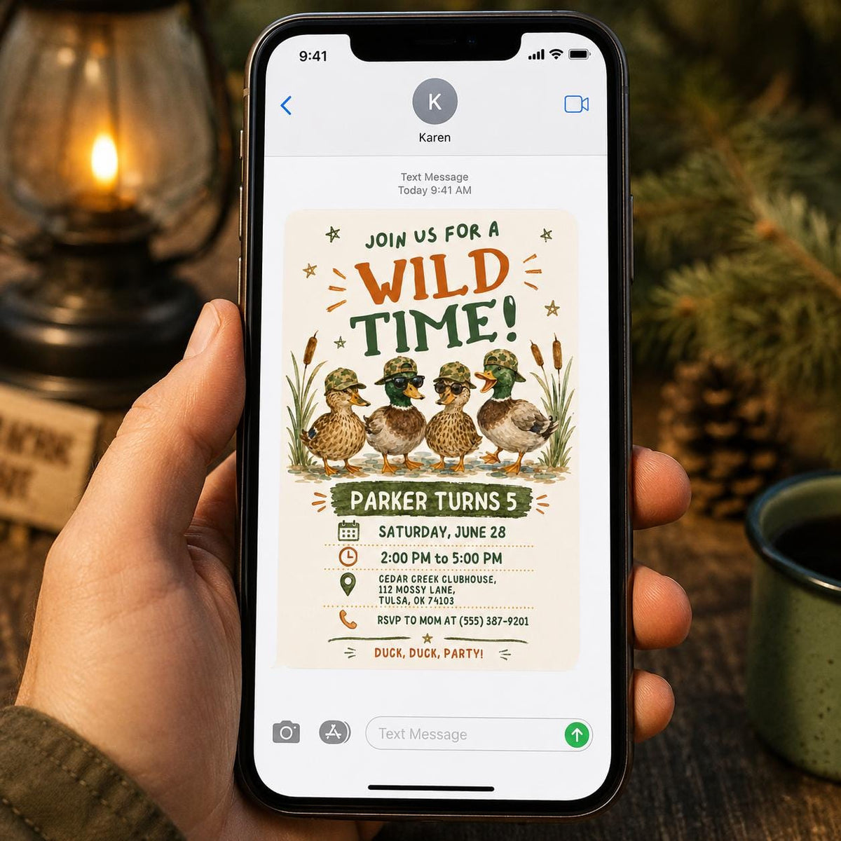 Wild Duck 5th Birthday Invitation — invitation you personalize in Canva
