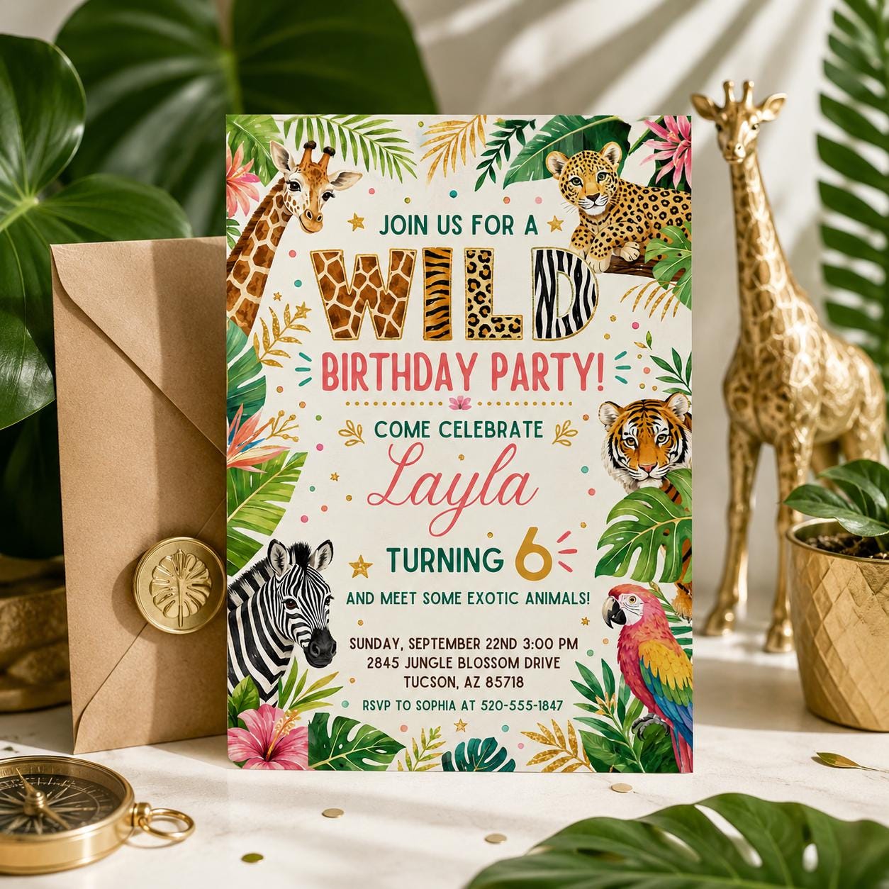 wild Animal Birthday Invitation Jungle Animal Birthday Invite Zebra, Giraffe, Cheetah, Tiger Animal Birthday Party, Editable Canva Template __etsy:7997166066