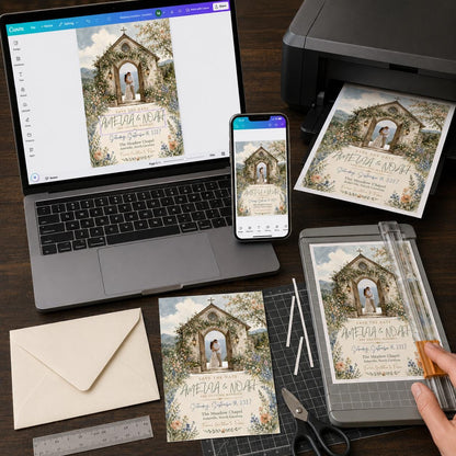 Wildflower Chapel Wedding Save the Date with Photo — floral wedding design