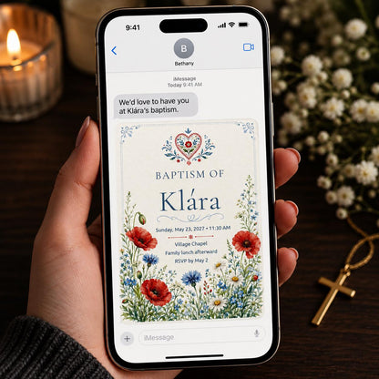 Wildflower Floral Baptism Invitation — invitation you personalize in Canva