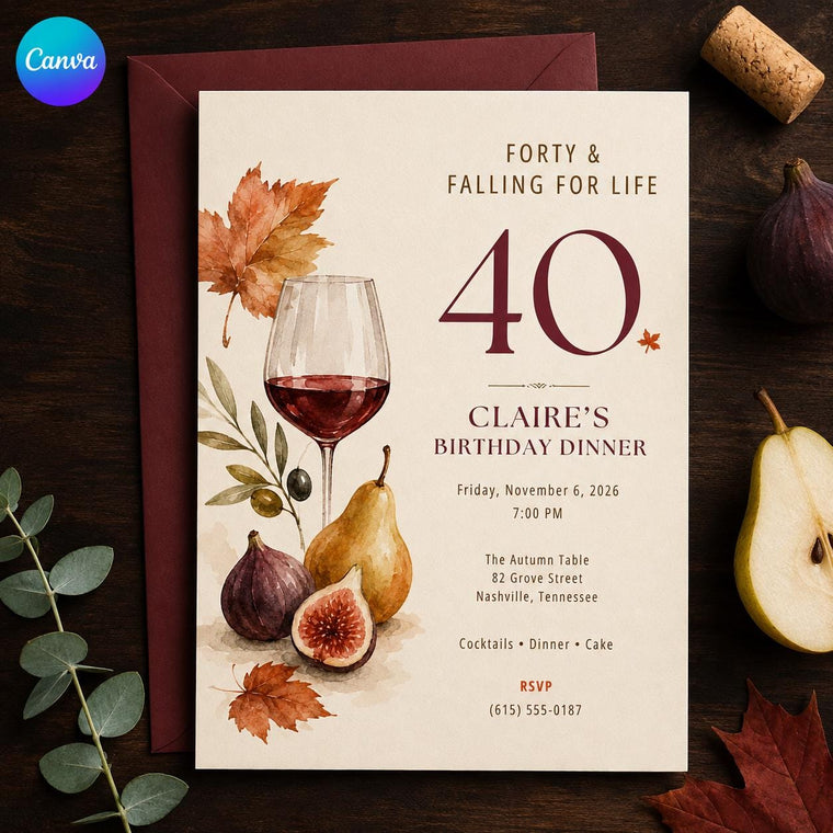 Wine 40th Birthday Invitation